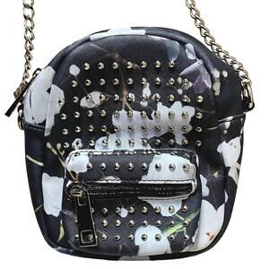Lionel Women's Black Studded Floral Chain Crossbody Satchel Pouch Handbag OS